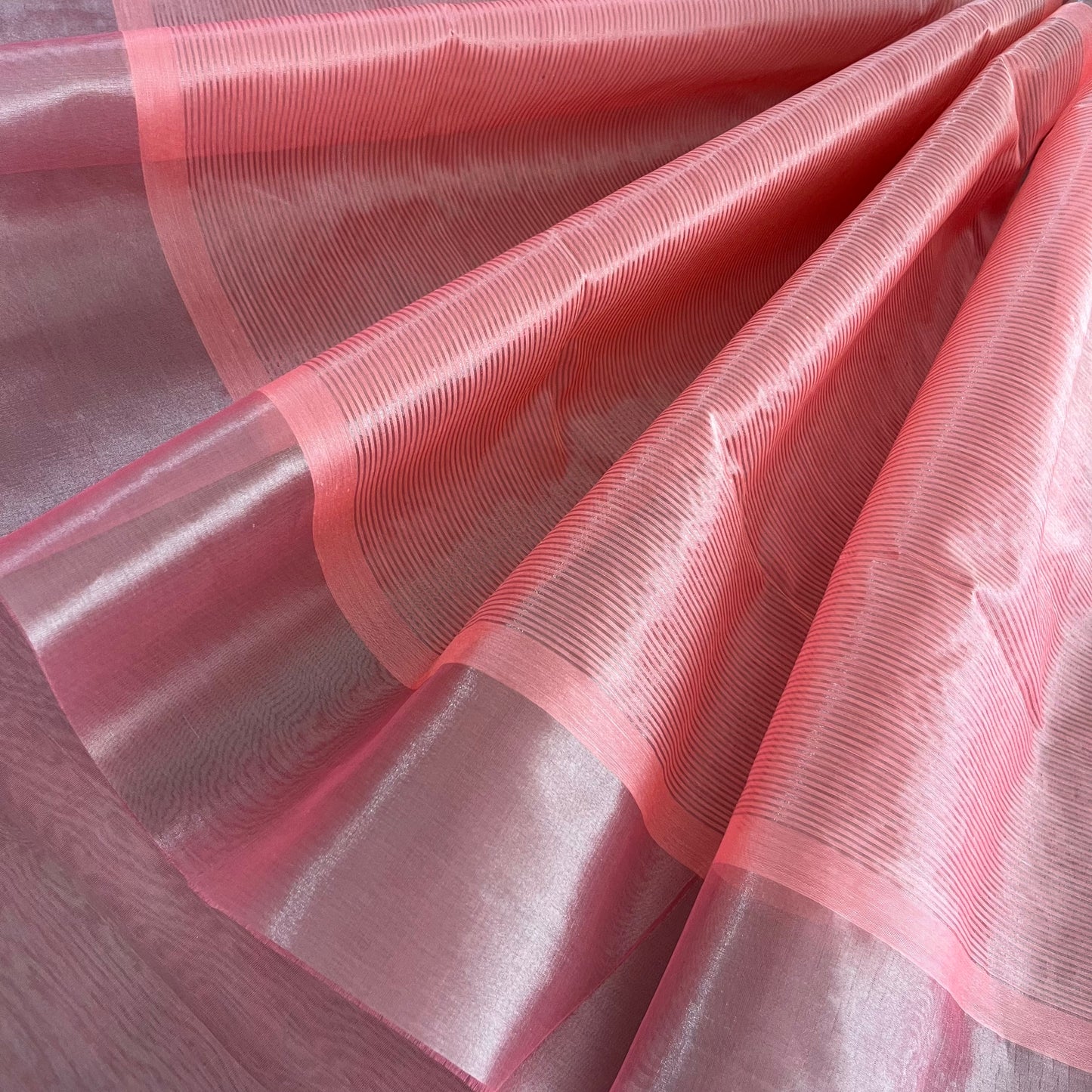 Flamingo pink Chanderi tissue silk saree