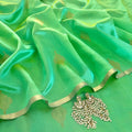 Sea Green Dual Tone Chanderi Silk Saree with Jhoomar Motifs all over