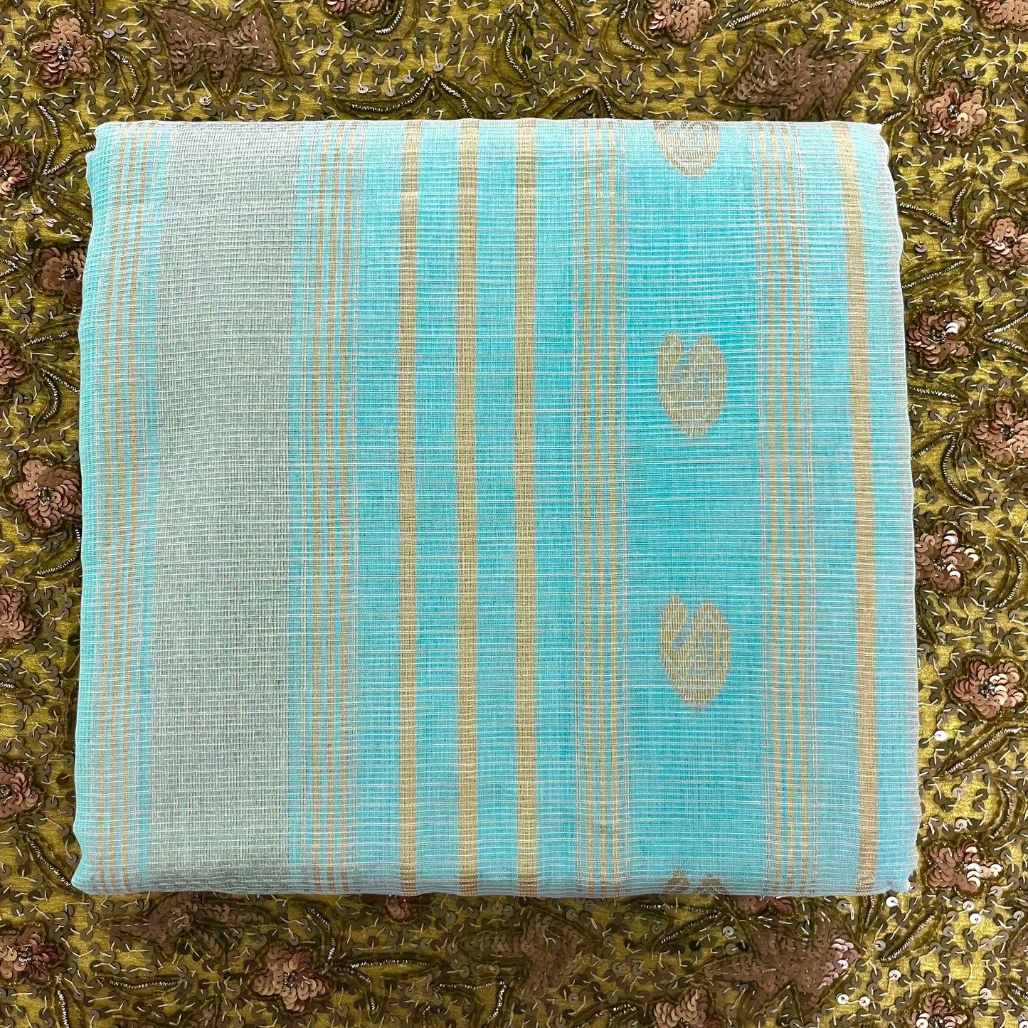 Light blue Maheshwari silk saree with zari checks all over