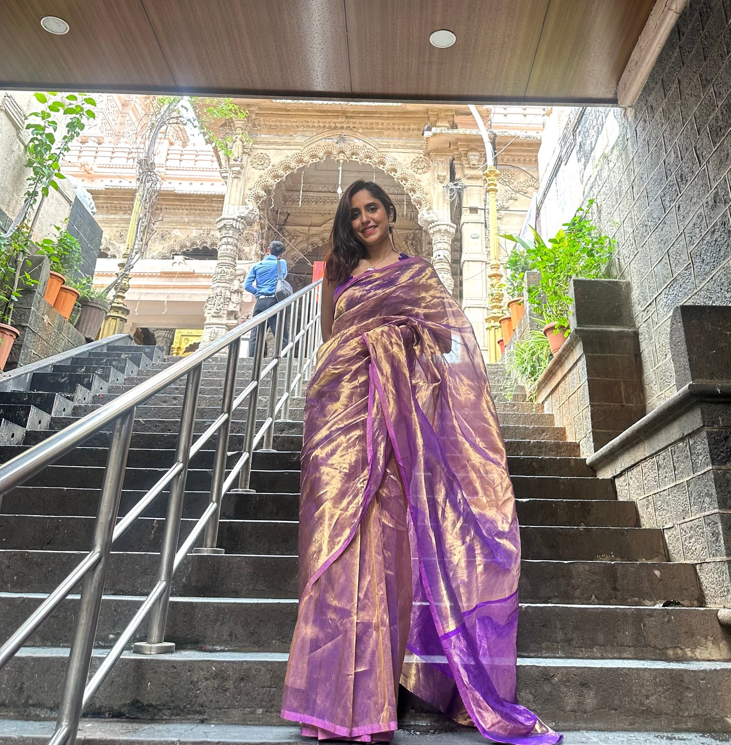 Purple & Gold Chanderi Tissue Silk Saree