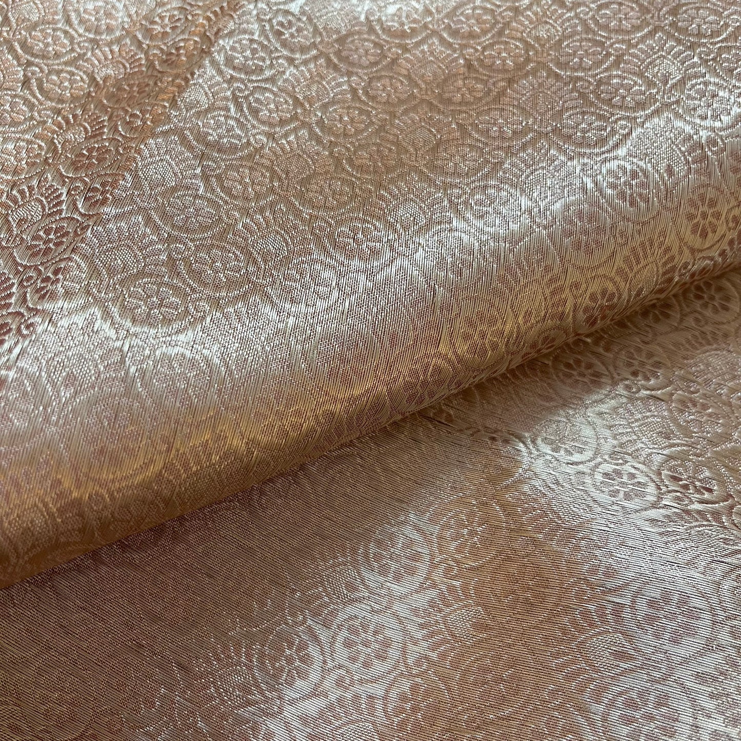 Champagne & Red Banarasi Brocade silk saree with zari pattern all over