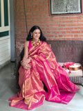 Pink and gold chanderi tissue silk saree