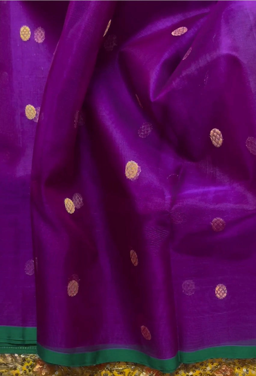 Violet dual tone chanderi silk saree with zari bootis all over