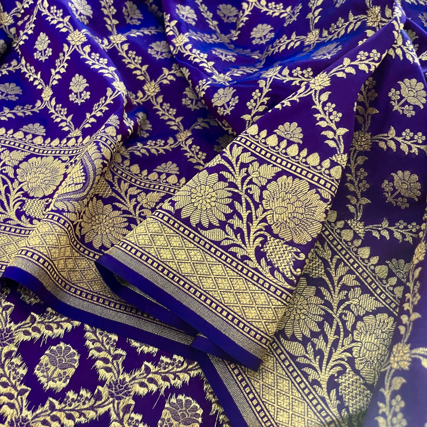 Dark Purple Banarasi silk saree with zari jaal work all over
