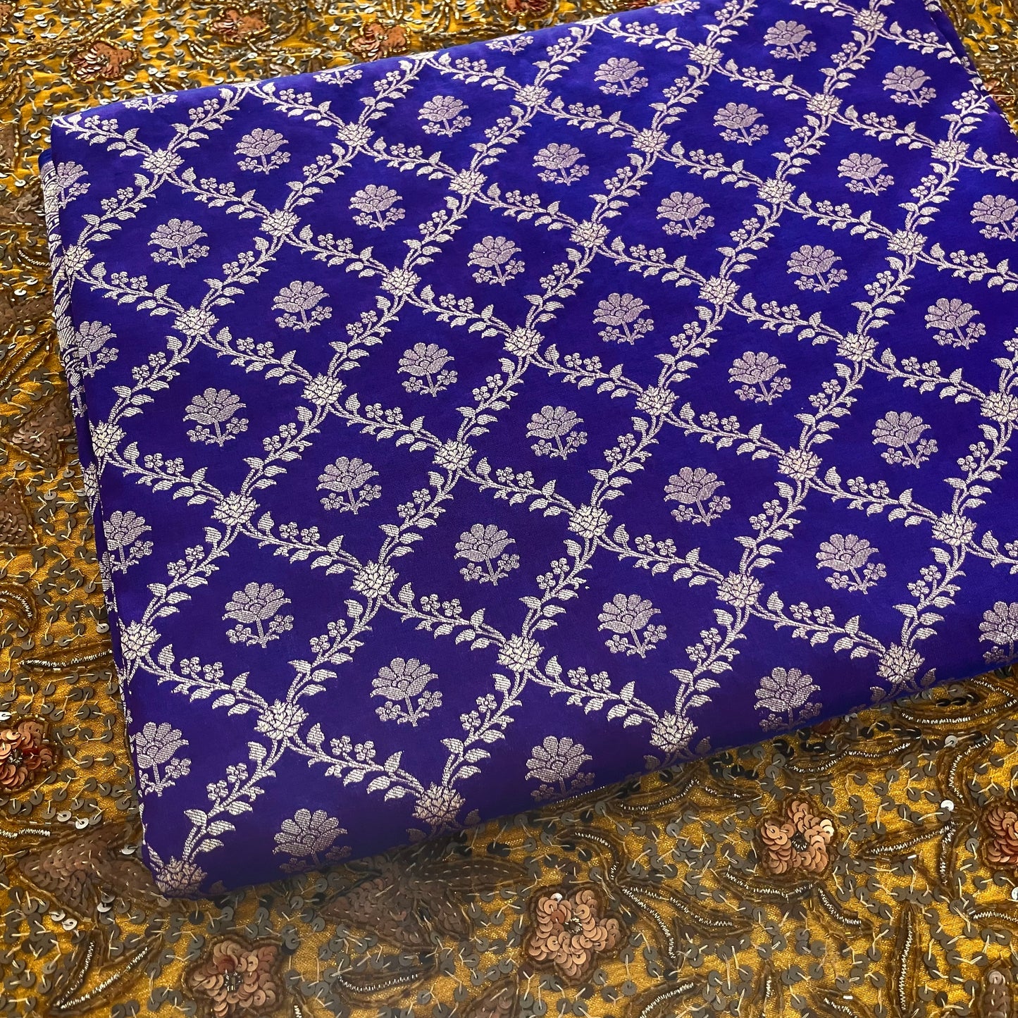 Dark Purple Banarasi silk saree with zari jaal work all over