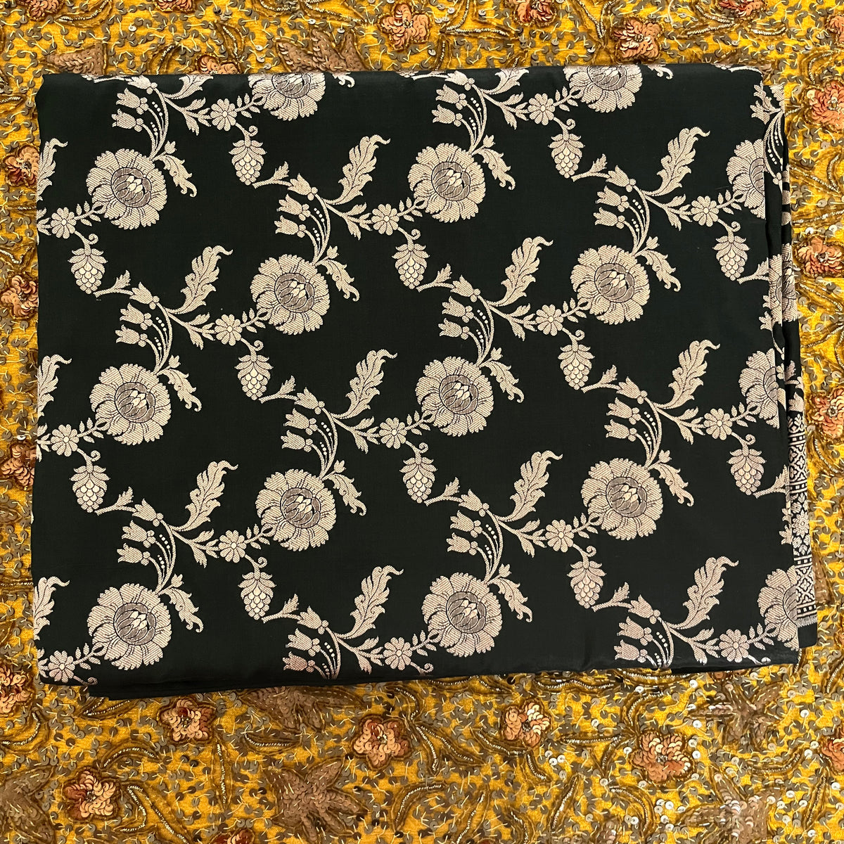 Black Banarasi Organza Silk Saree with Zari Jaal Work all over