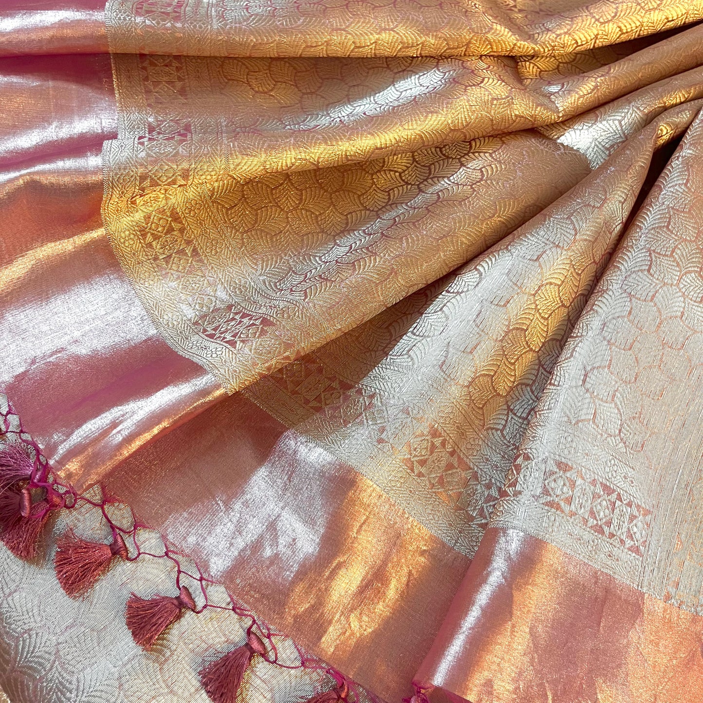 Rose and Gold banarasi brocade silk saree with zari pattern all over