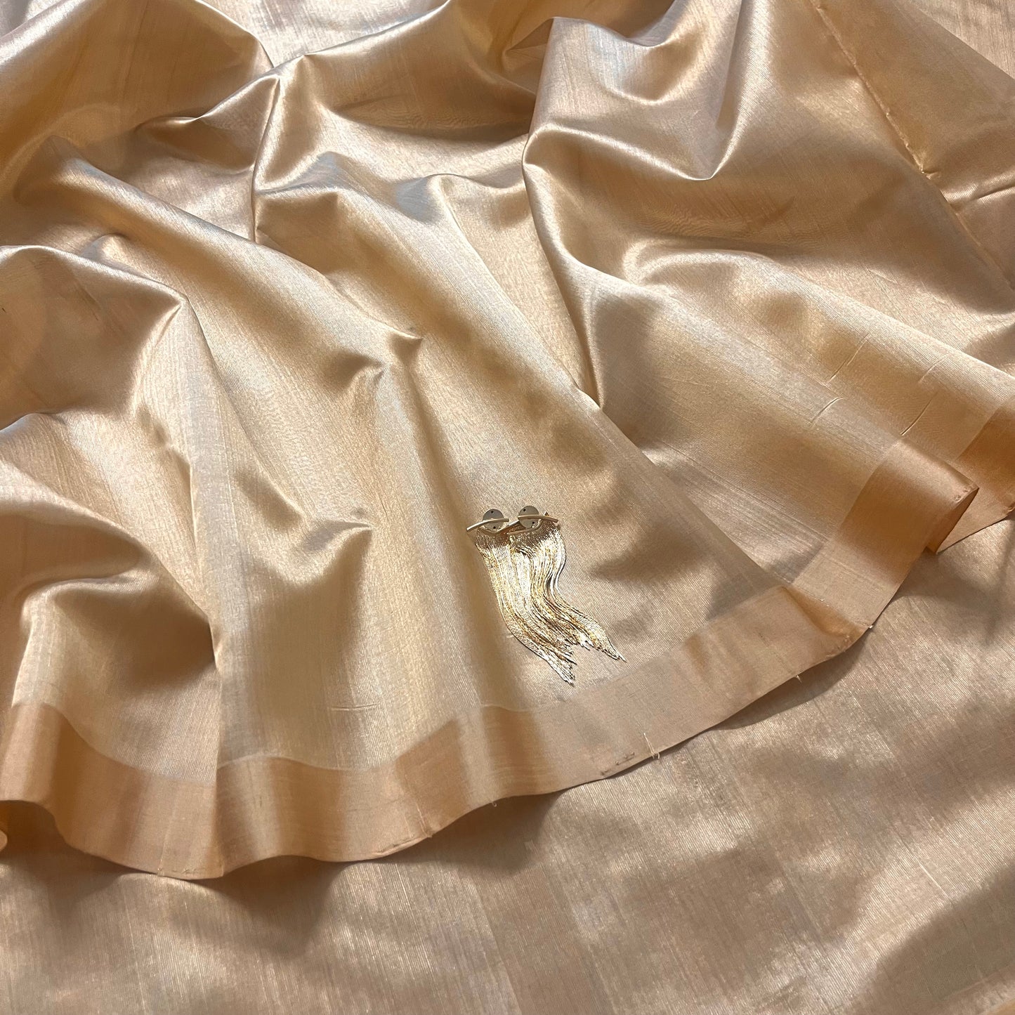 Tuscan beige Chanderi silk saree with silk border