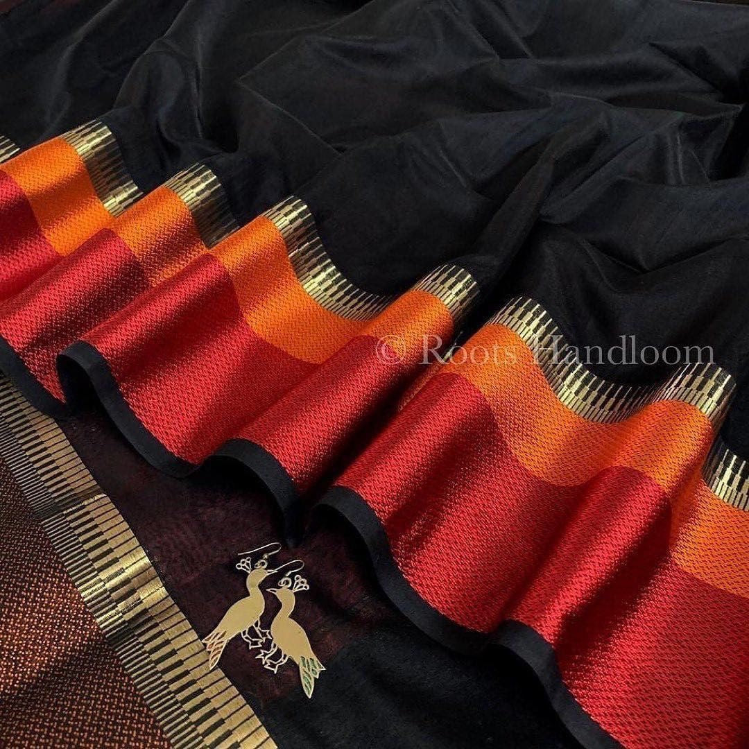 Black maheshwari saree with resham border