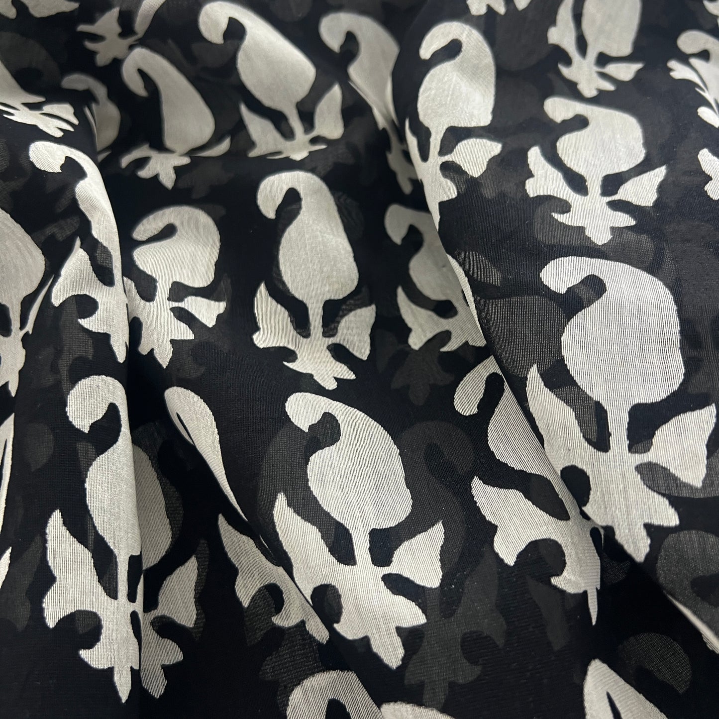 Black and white block print Chanderi saree