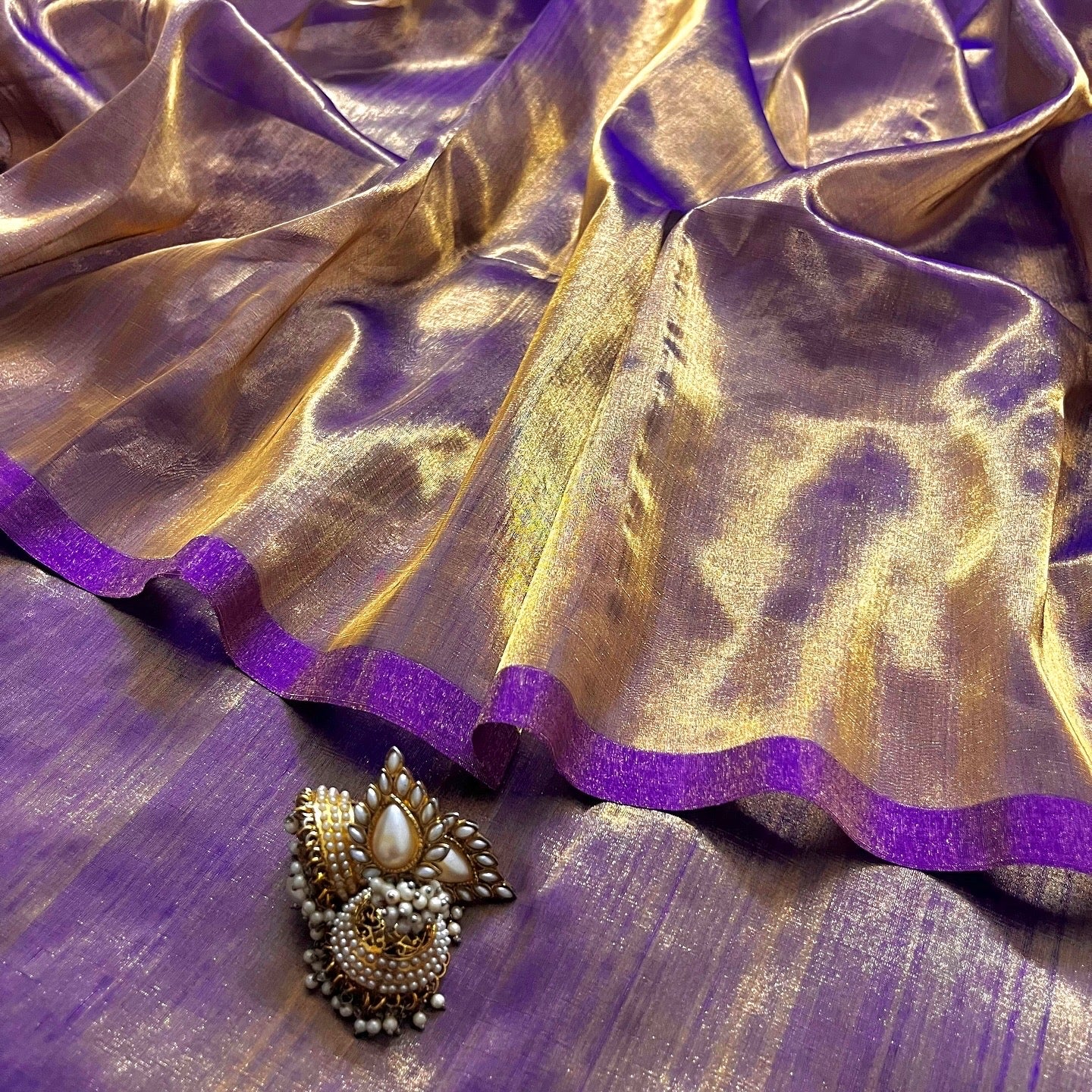 Purple & Gold Chanderi Tissue Silk Saree