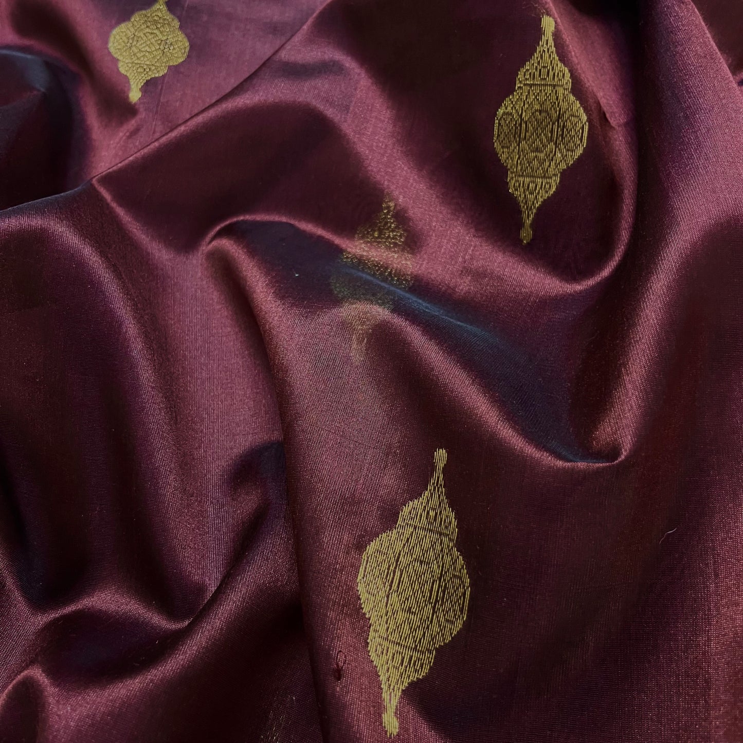Mahogany chanderi silk saree with jhoomar motifs all over