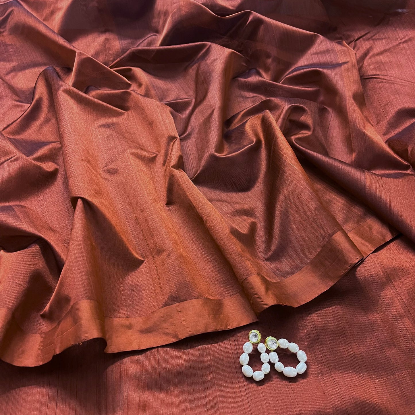 Cinnamon brown chanderi silk saree with silk border
