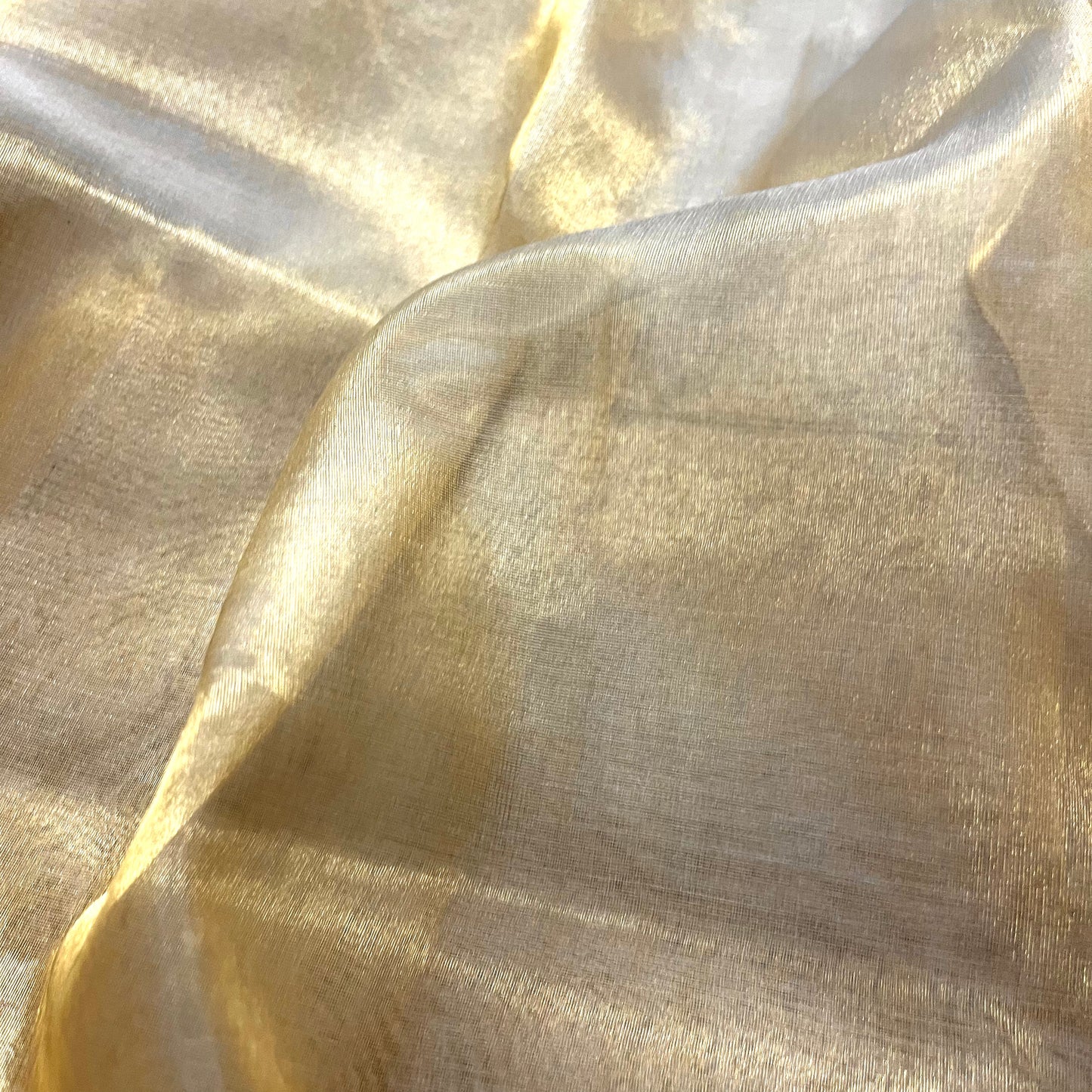 Molten gold chanderi tissue silk saree with zari lines on pallu