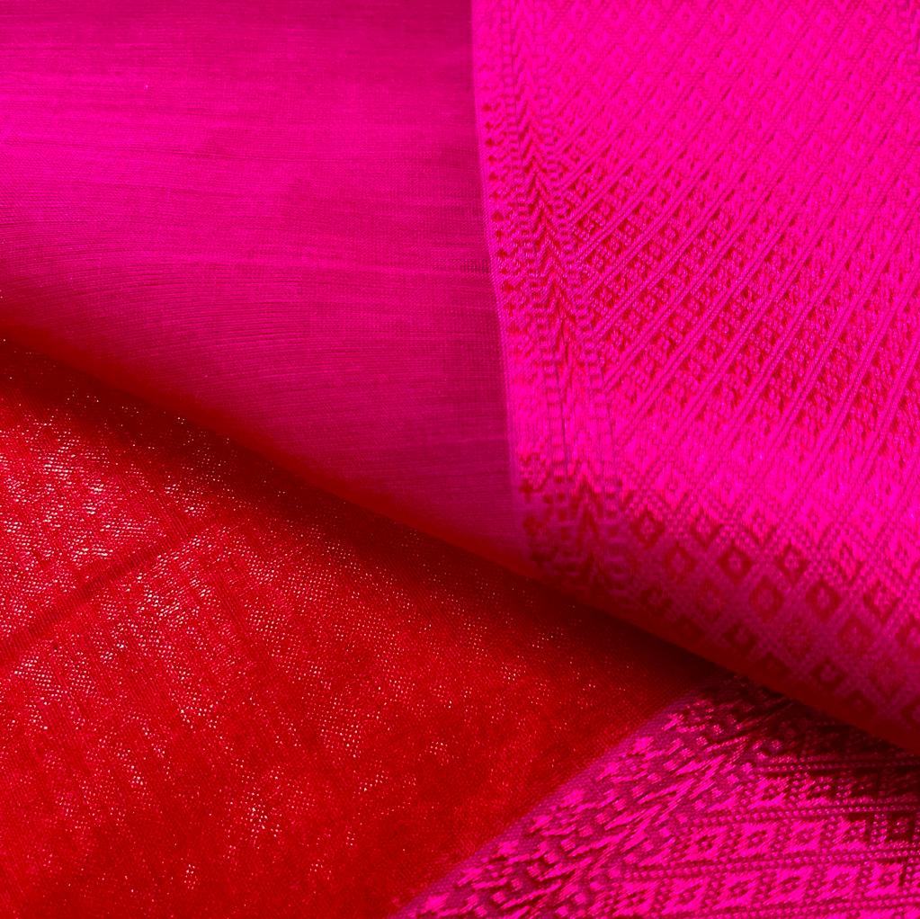 Red and pink maheshwari saree with resham border