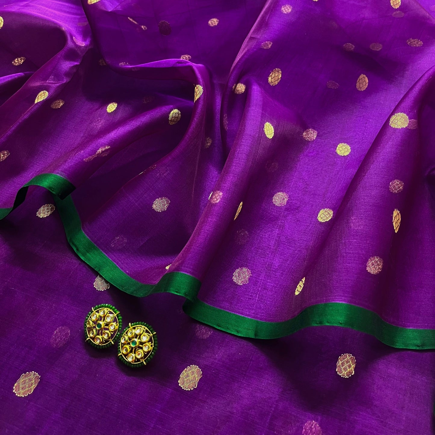 Violet dual tone chanderi silk saree with zari bootis all over