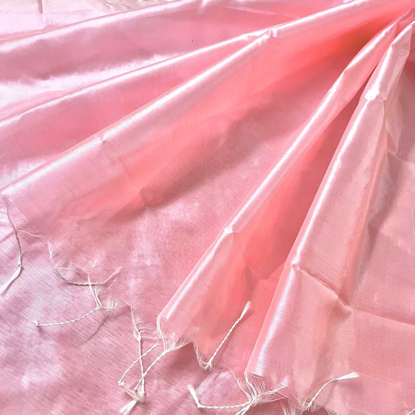 Baby Pink Chanderi silk saree with silk border