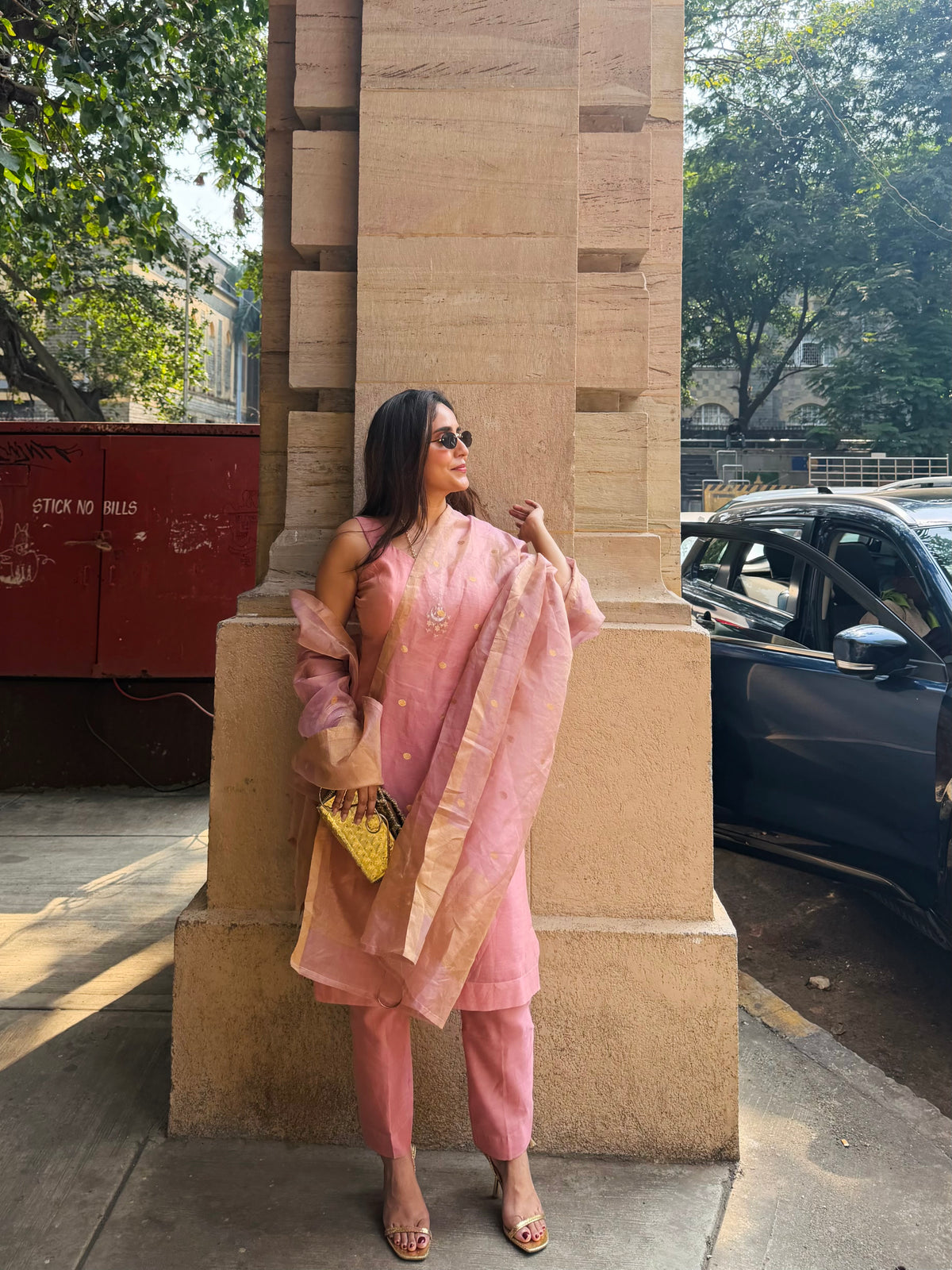Rose Pink Chanderi Tissue Silk Suit