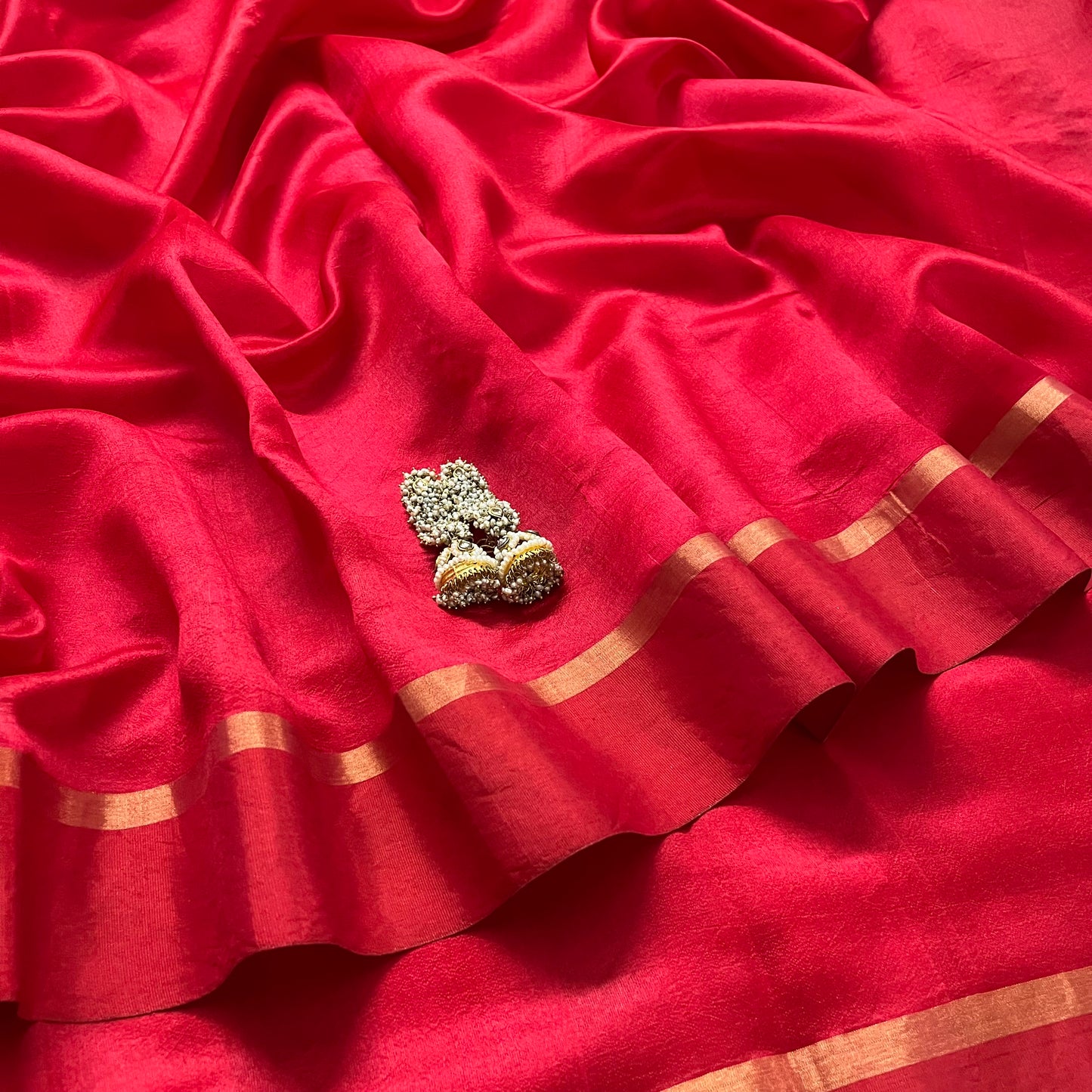 Red Chanderi Silk Saree with Tissue Border