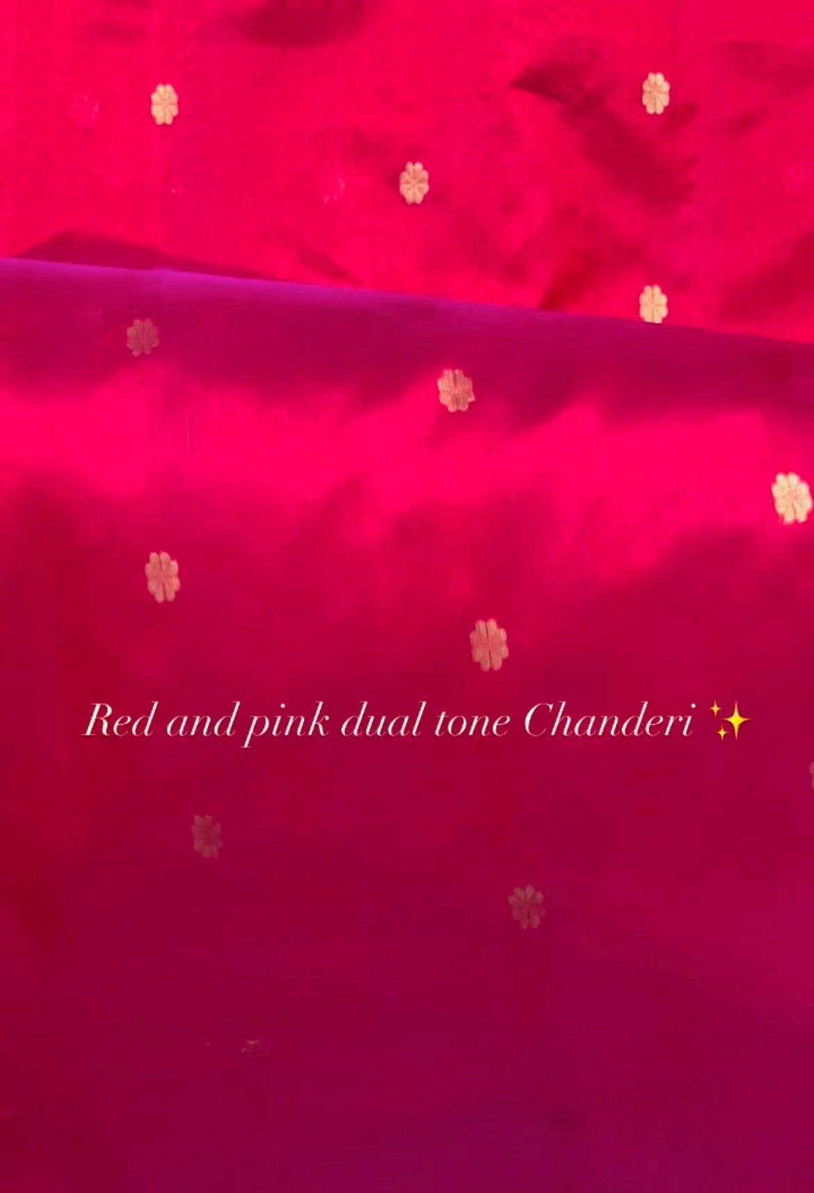 Red and pink dual tone Chanderi silk saree with flower bootis all over