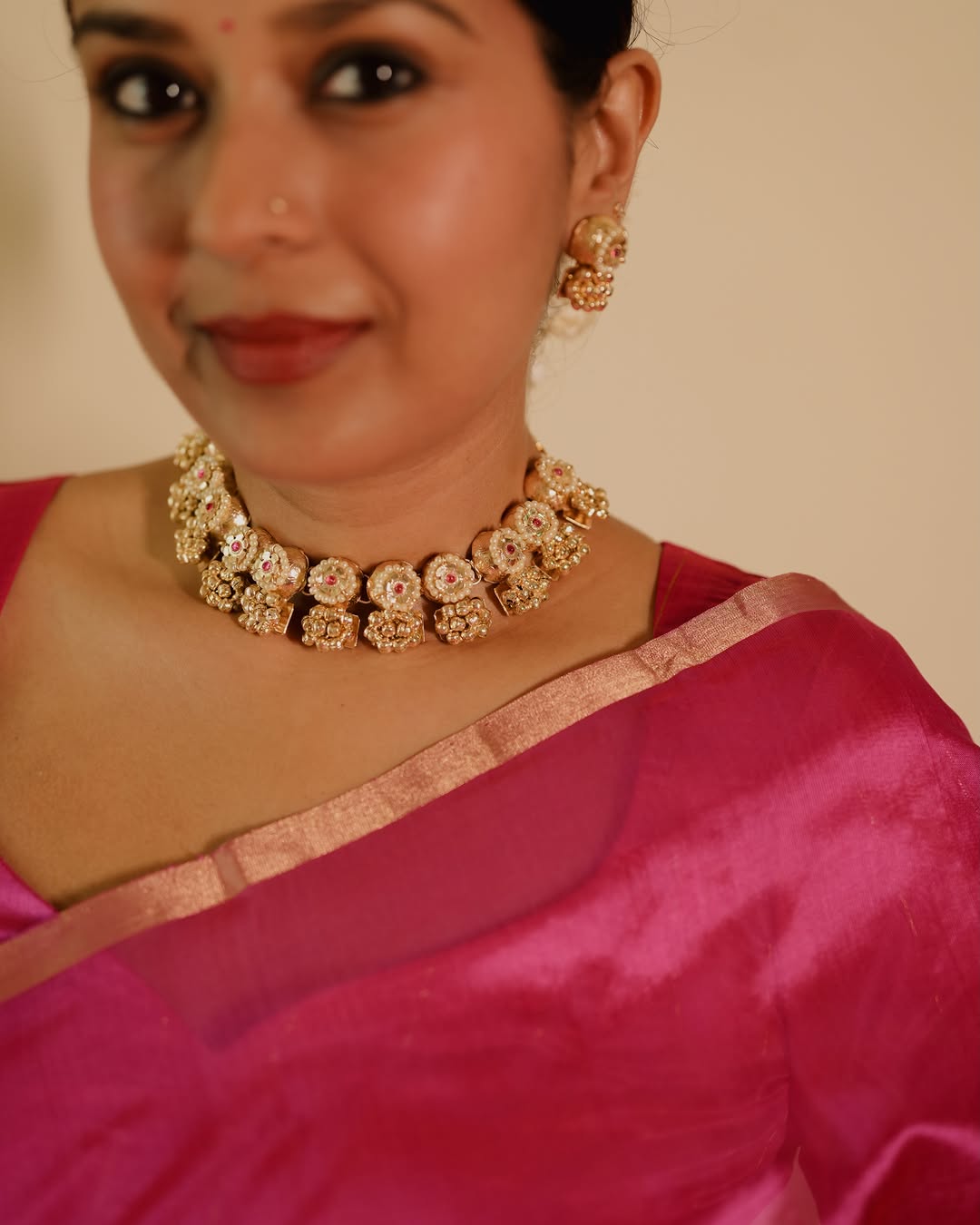 Chili Red and pink Chanderi silk saree with tassels on pallu