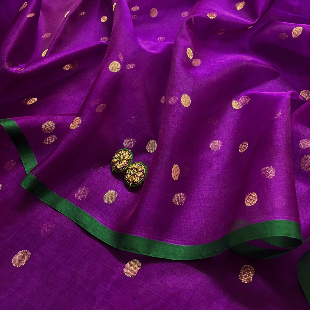 Ready to wear | Violet dual tone chanderi silk saree with zari bootis all over