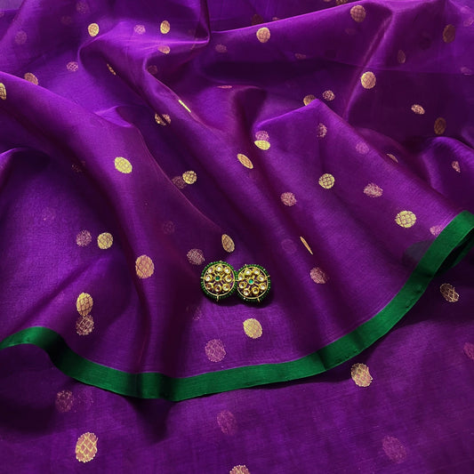 Violet dual tone chanderi silk saree with zari bootis all over
