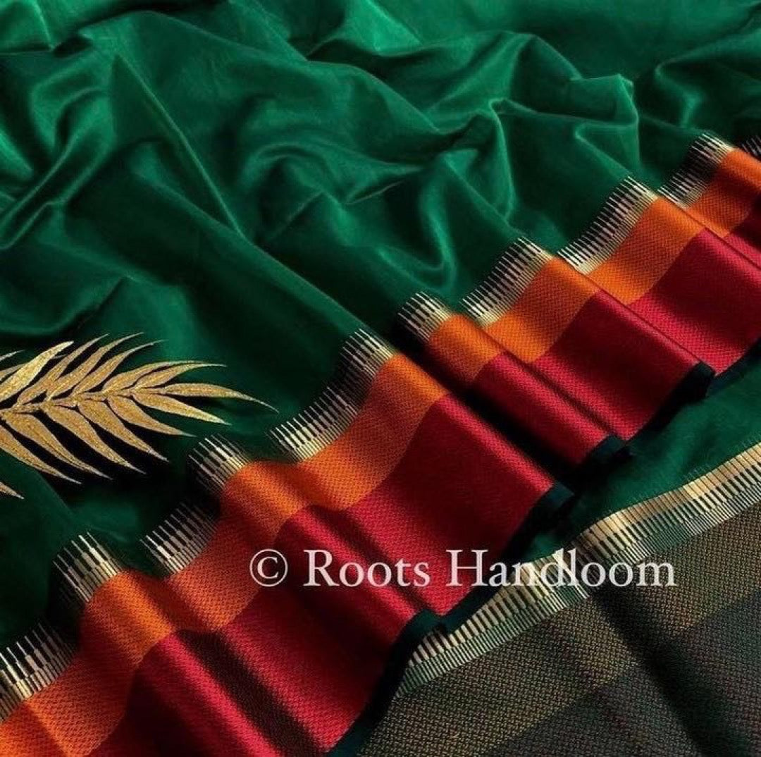 Green maheshwari saree with resham border
