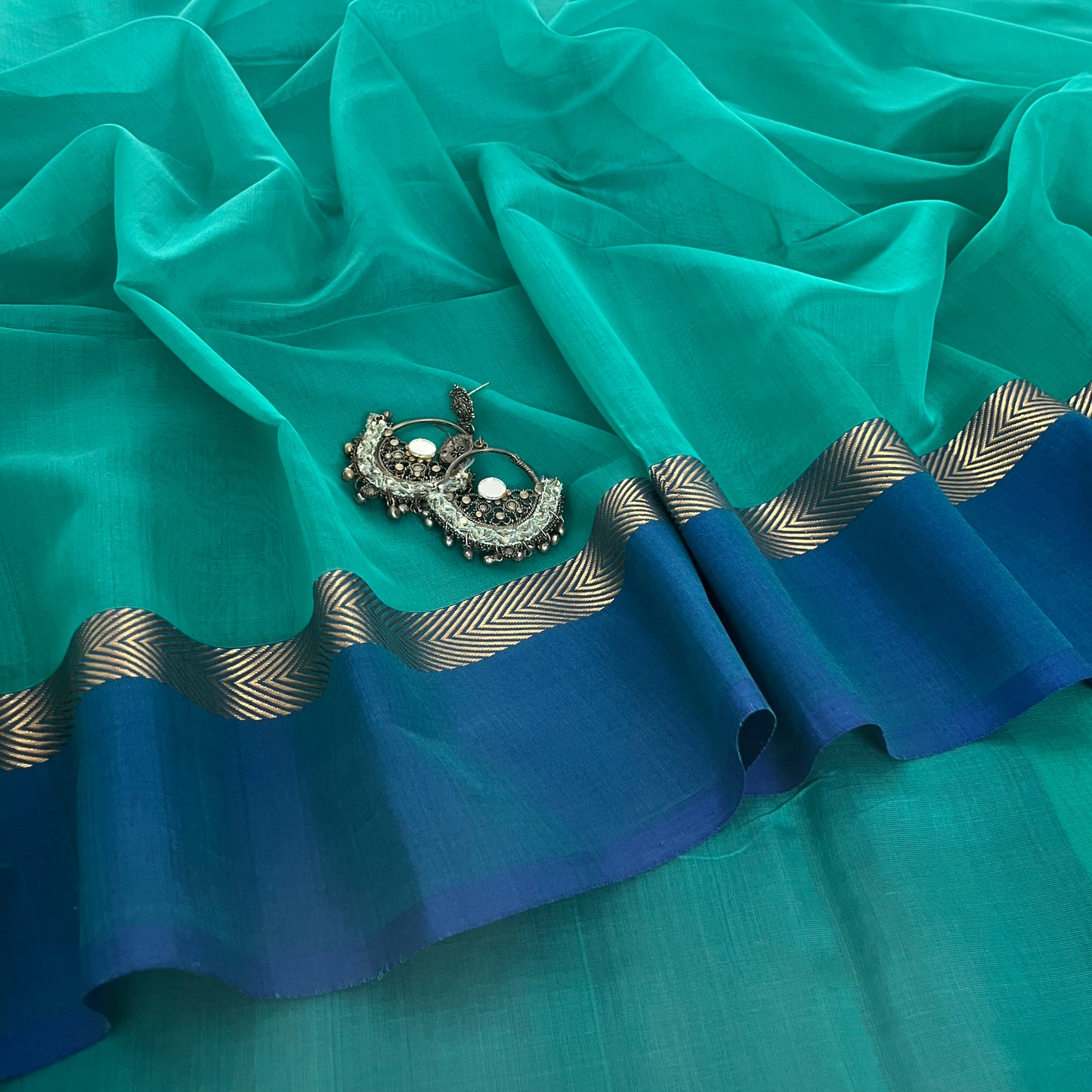 Tiffany green and blue Maheshwari saree