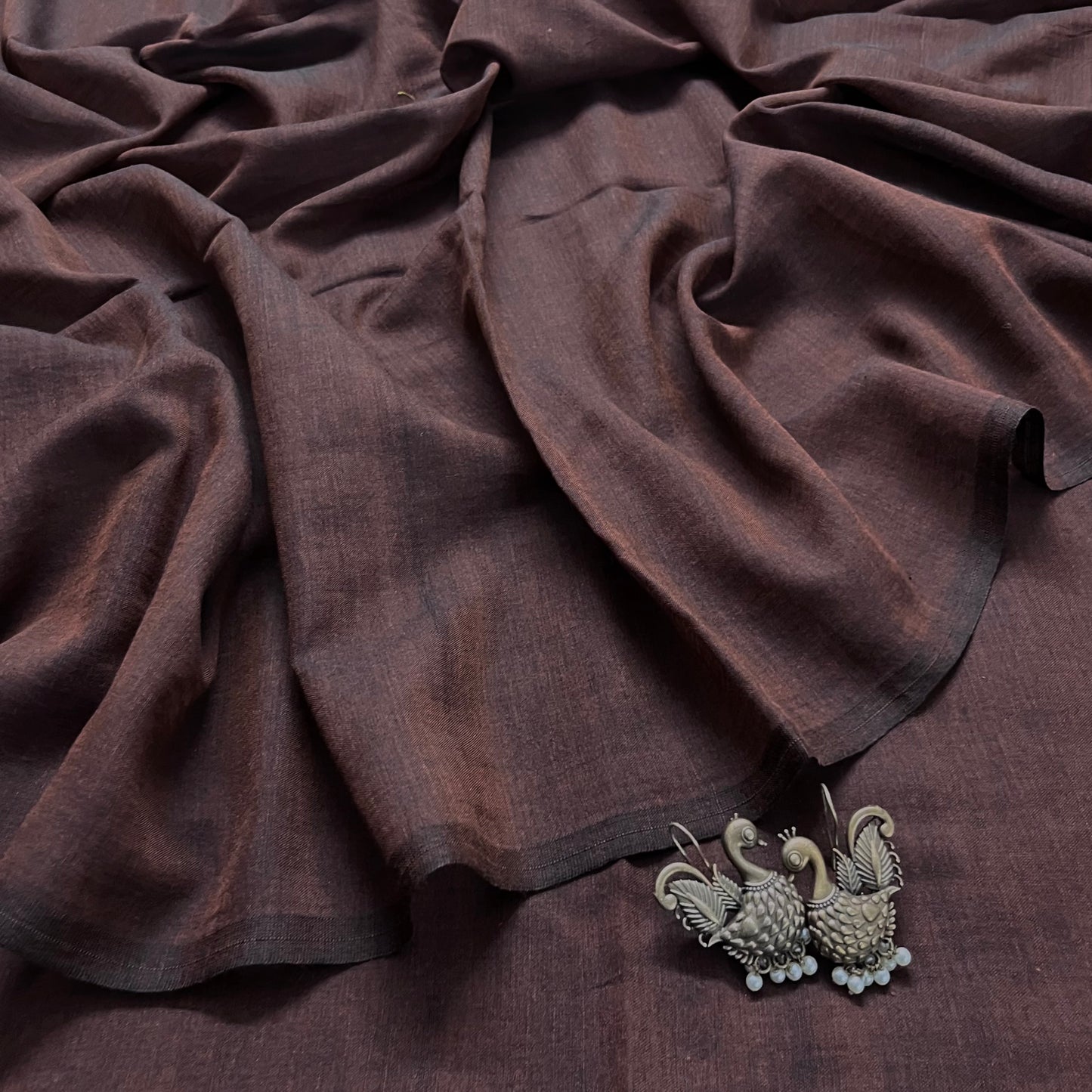 Brown mulmul saree
