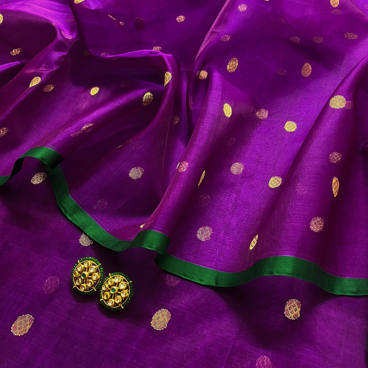 Ready to wear | Violet dual tone chanderi silk saree with zari bootis all over