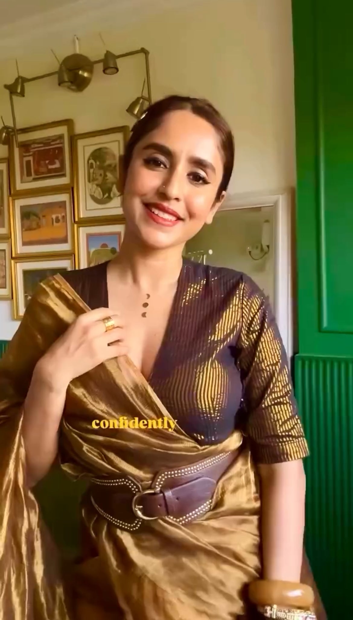 Mustard and gold maheshwari saree with zari border