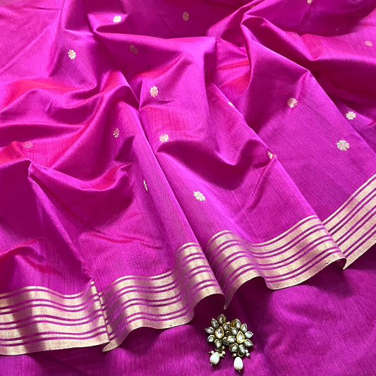 Pink Chanderi saree with zari bootis all over