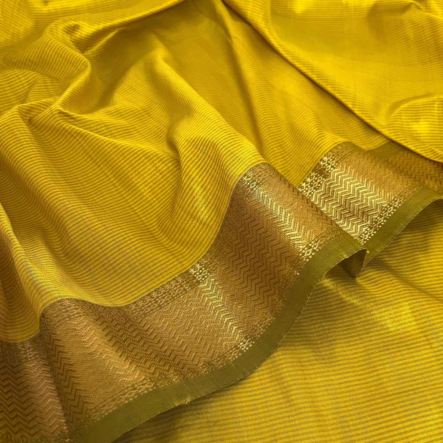 Corn yellow Maheshwari silk saree with zari border
