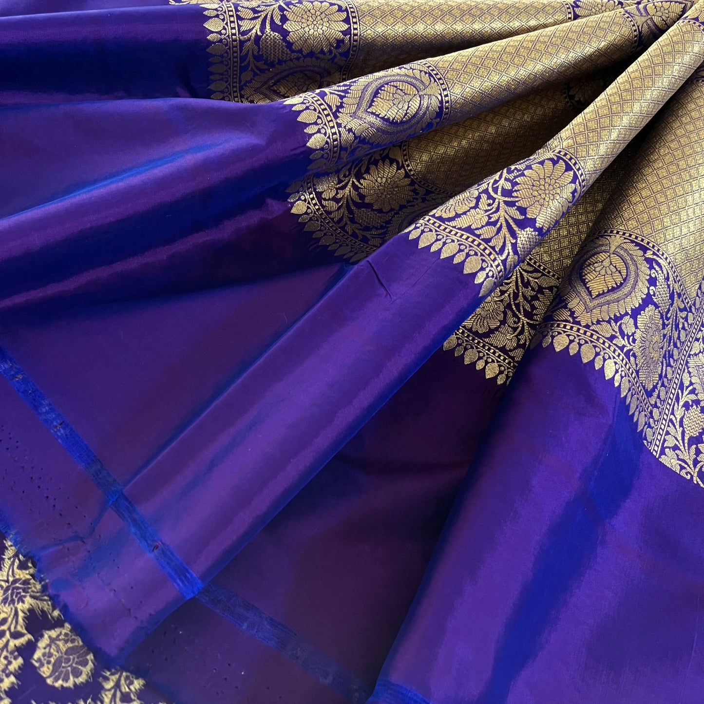 Dark Purple Banarasi silk saree with zari jaal work all over