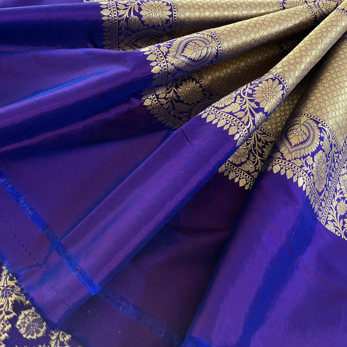 Dark Purple Banarasi Organza Silk Saree with Zari Jaal Work all over