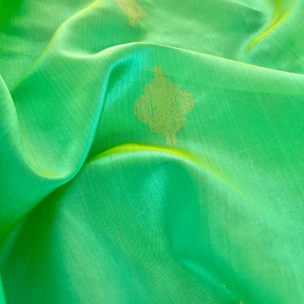 Sea Green Dual Tone Chanderi Silk Saree with Jhoomar Motifs all over