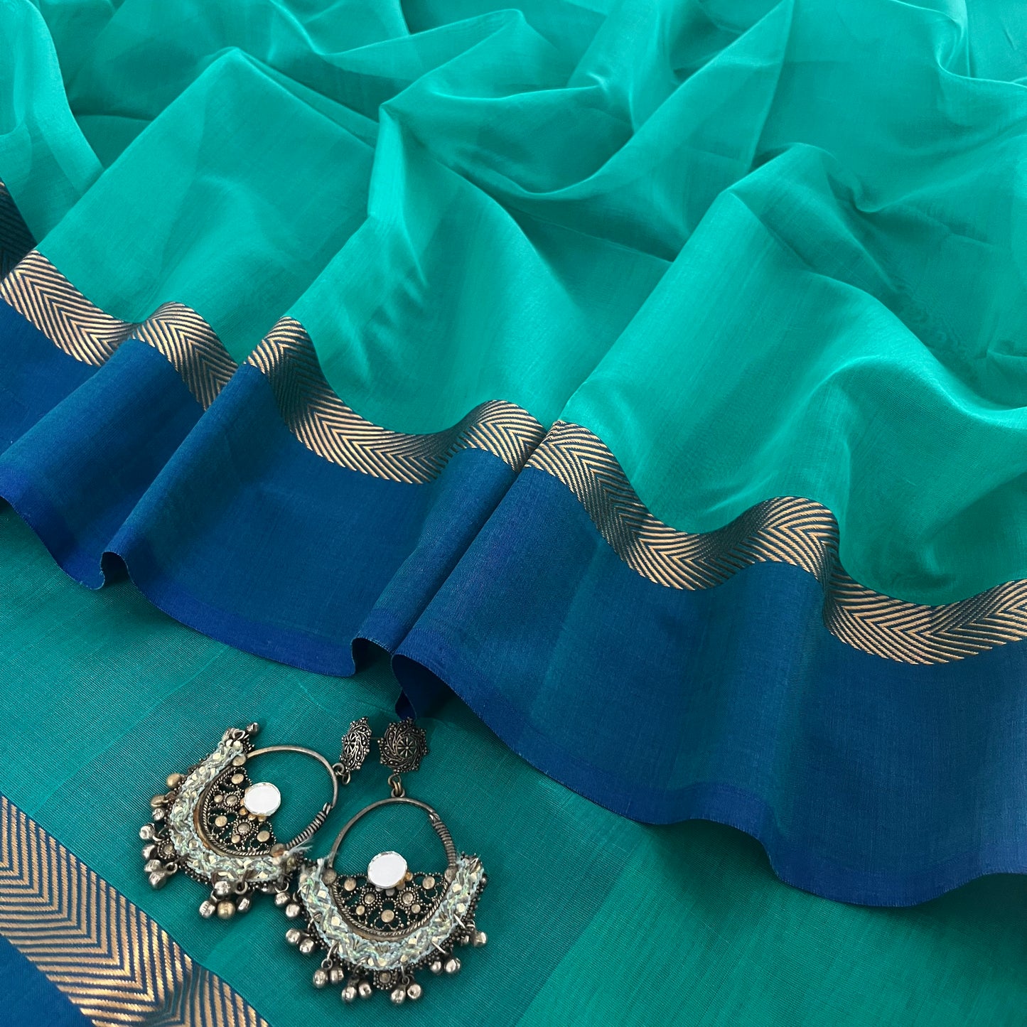 Tiffany green and blue Maheshwari saree