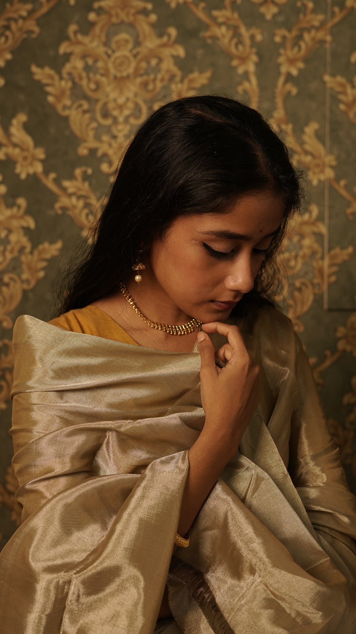 Royal silver chanderi tissue silk saree