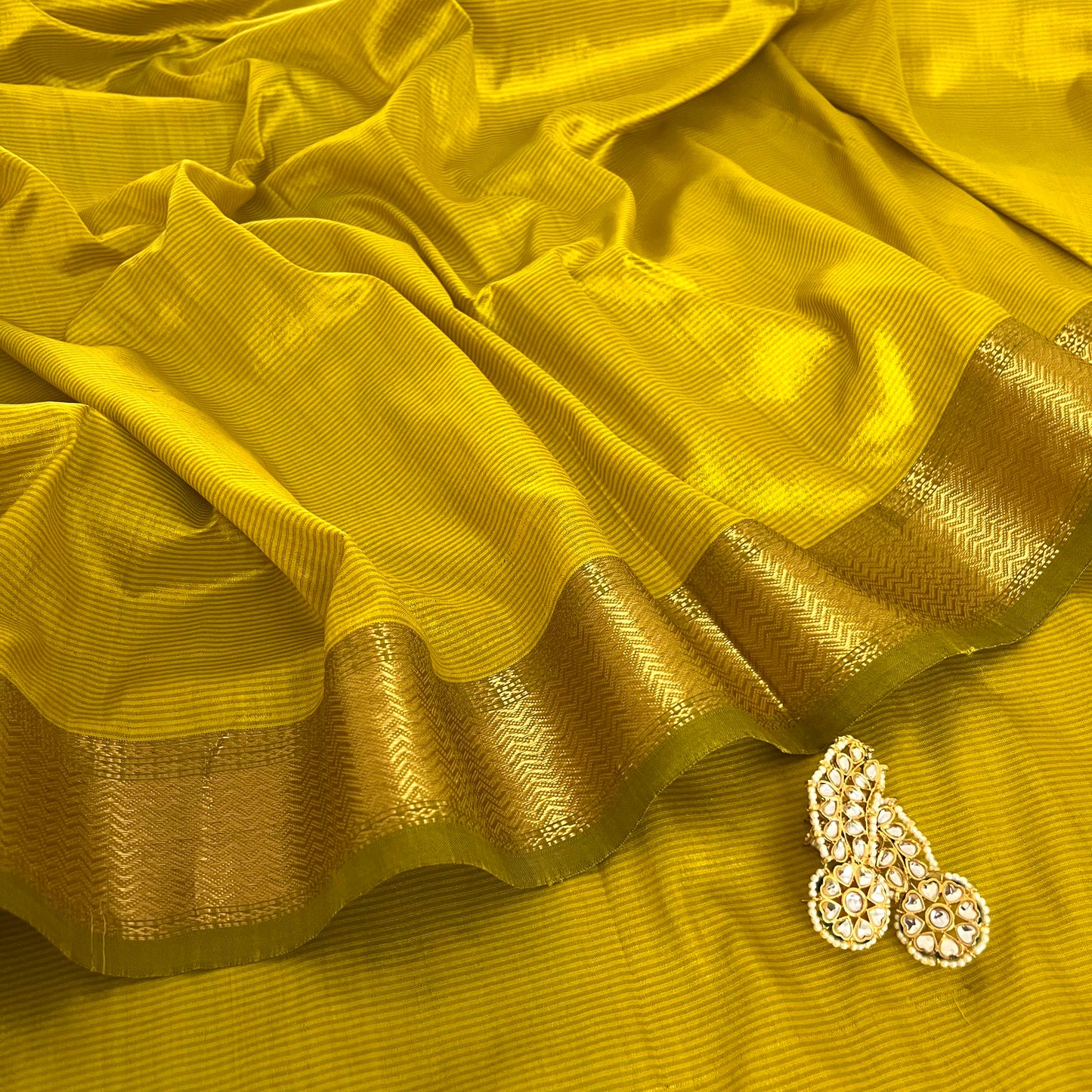 Corn yellow Maheshwari silk saree with zari border
