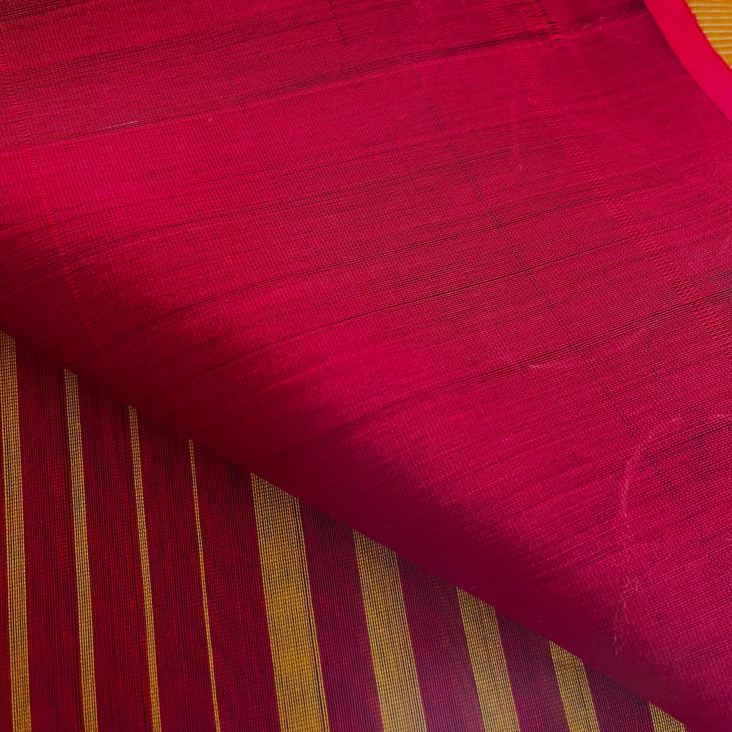 Red and Mustard striped Maheshwari saree