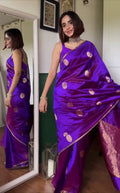 Violet dual tone chanderi silk saree with mor-motifs all over
