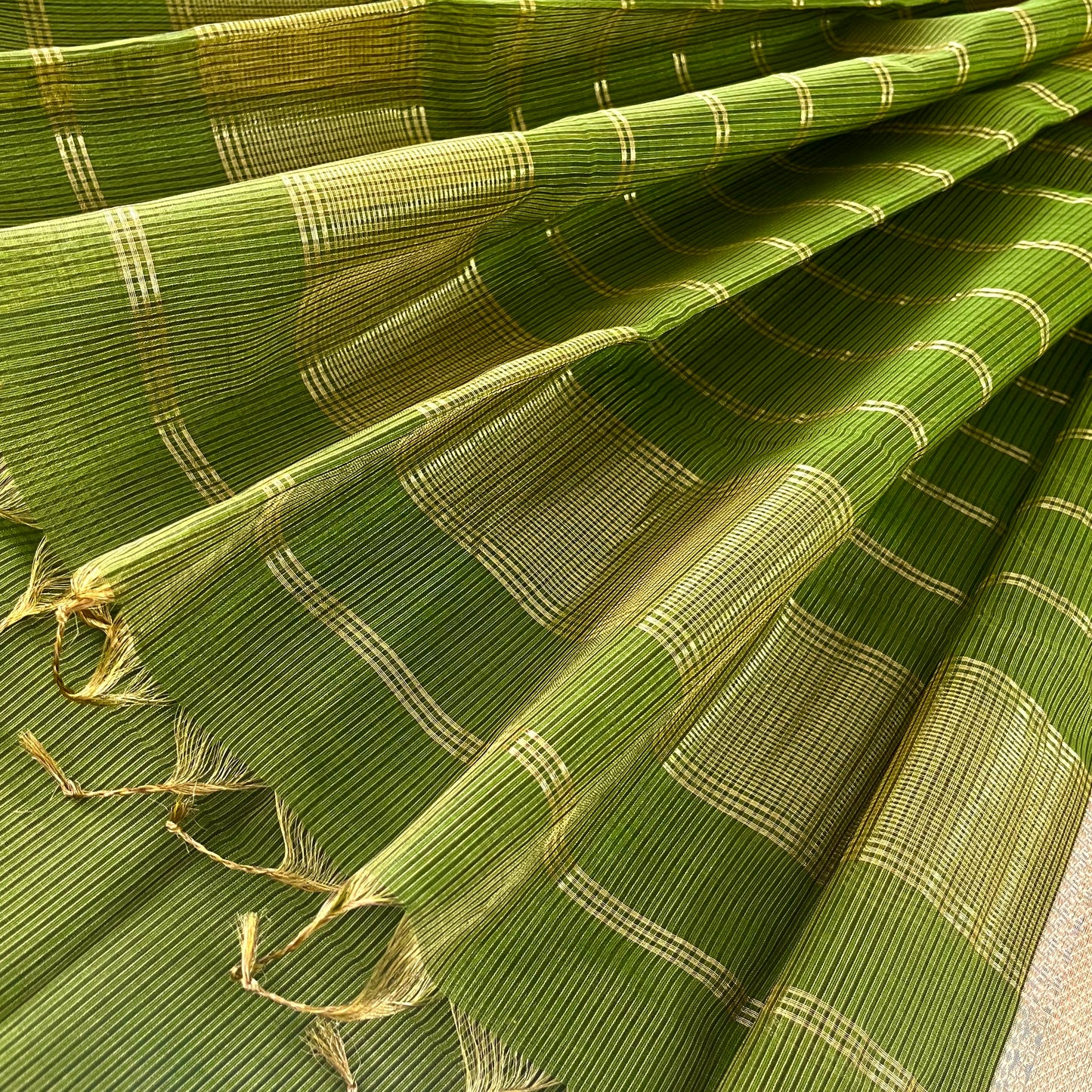 Moss green Maheshwari saree with zari border