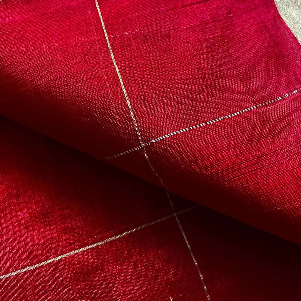 Deep red chanderi silk saree with zari checks all over