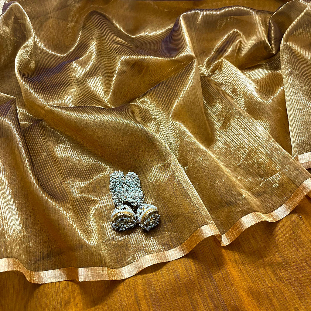Mustard and gold maheshwari saree with zari border
