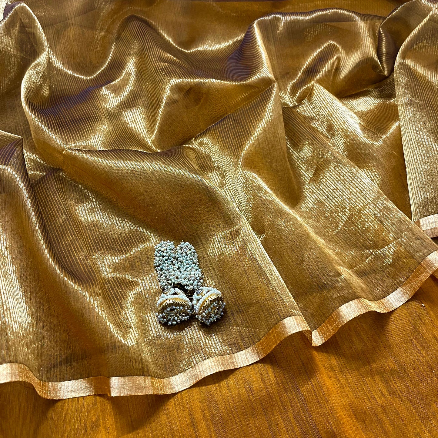 Mustard and gold maheshwari saree with zari border