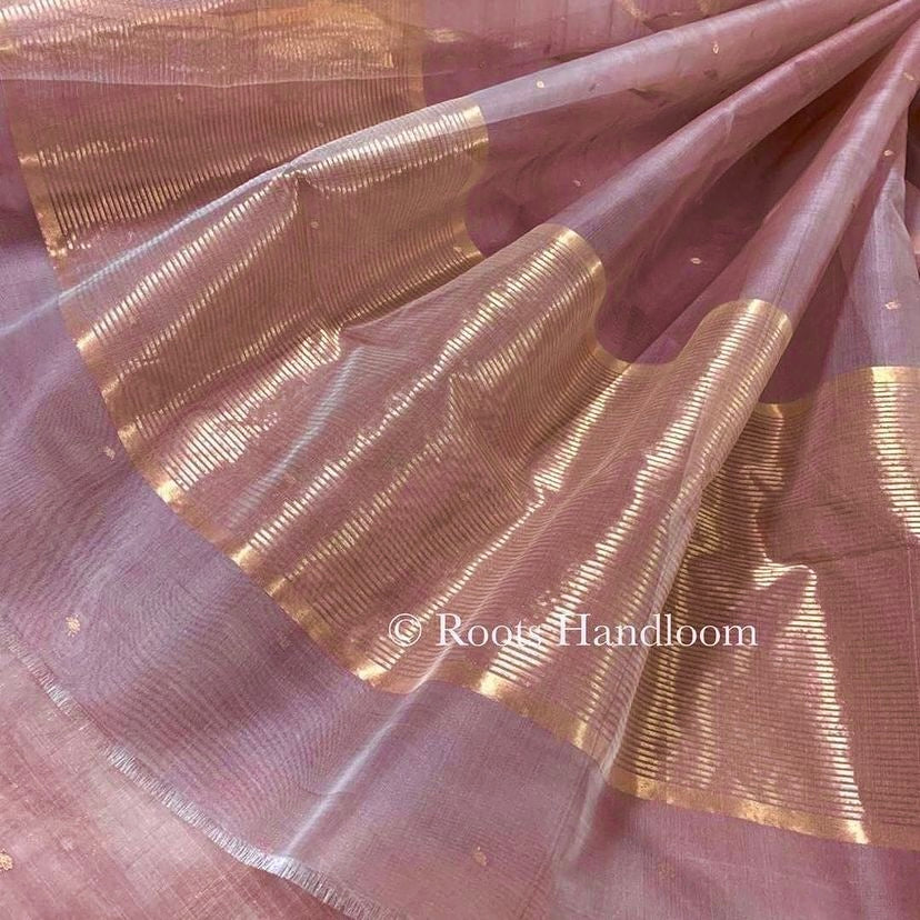 Dusty pink chanderi silk saree with zari bootis all over