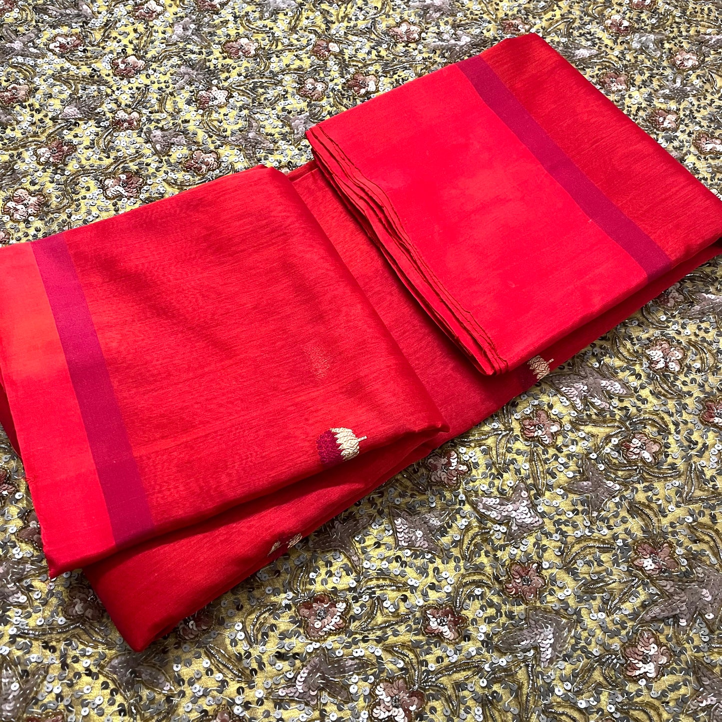 Tomato red and pink chanderi saree with silk border