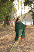 Dark green and red mulmul saree