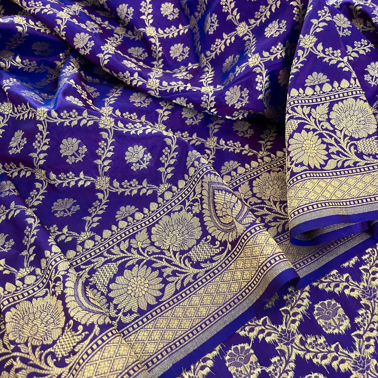Dark Purple Banarasi silk saree with zari jaal work all over